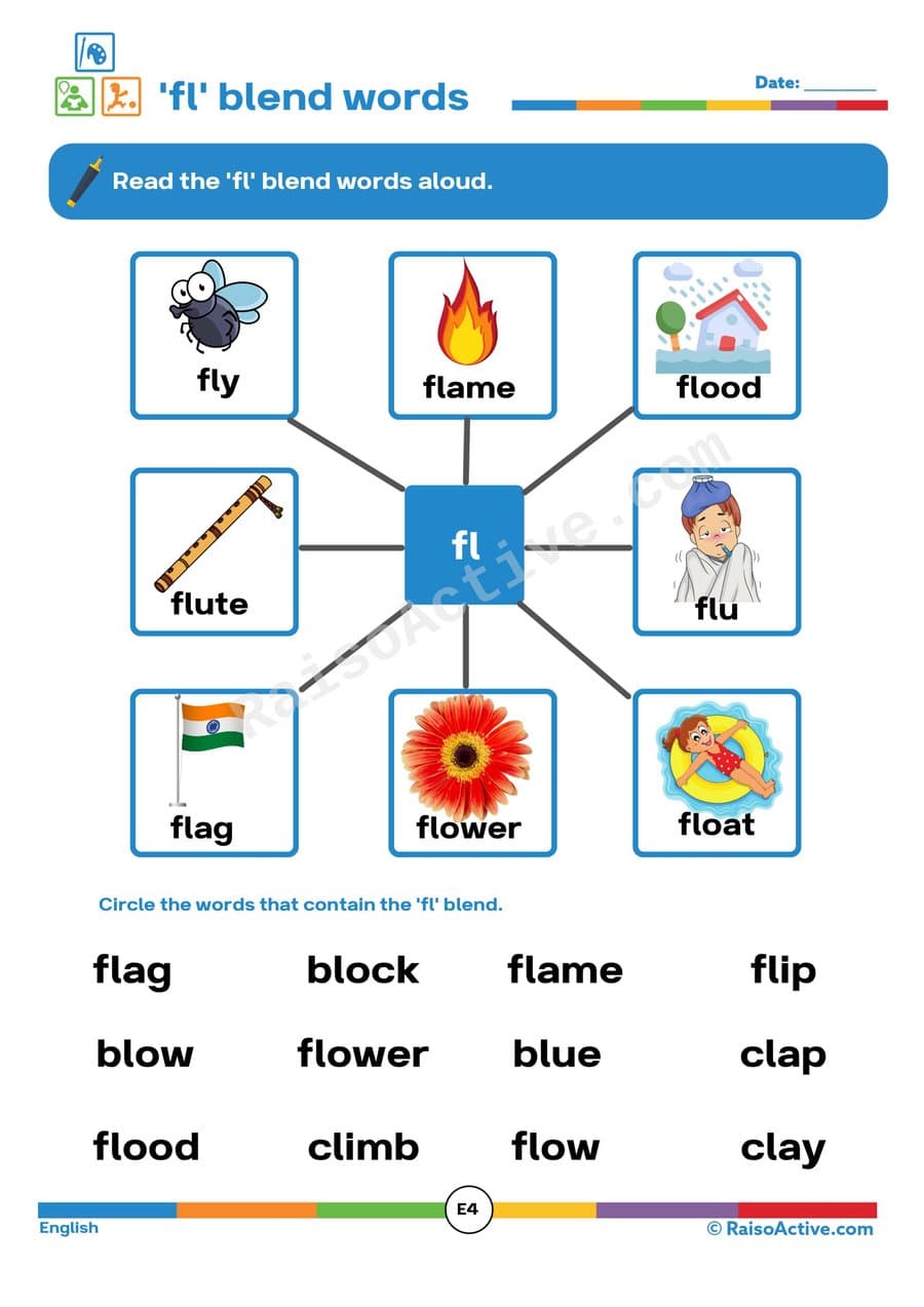 FL Blend Words Worksheet: Read, Circle, and Learn!