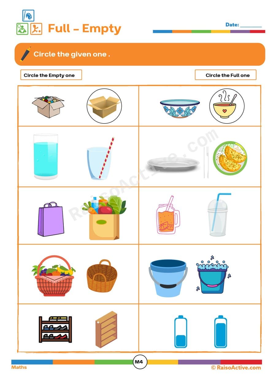 Full and Empty Worksheet for Preschoolers
