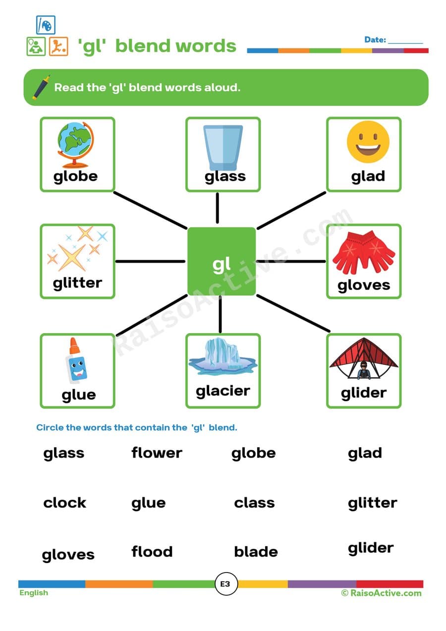 Gl Blend Words Worksheet: Read and Circle!