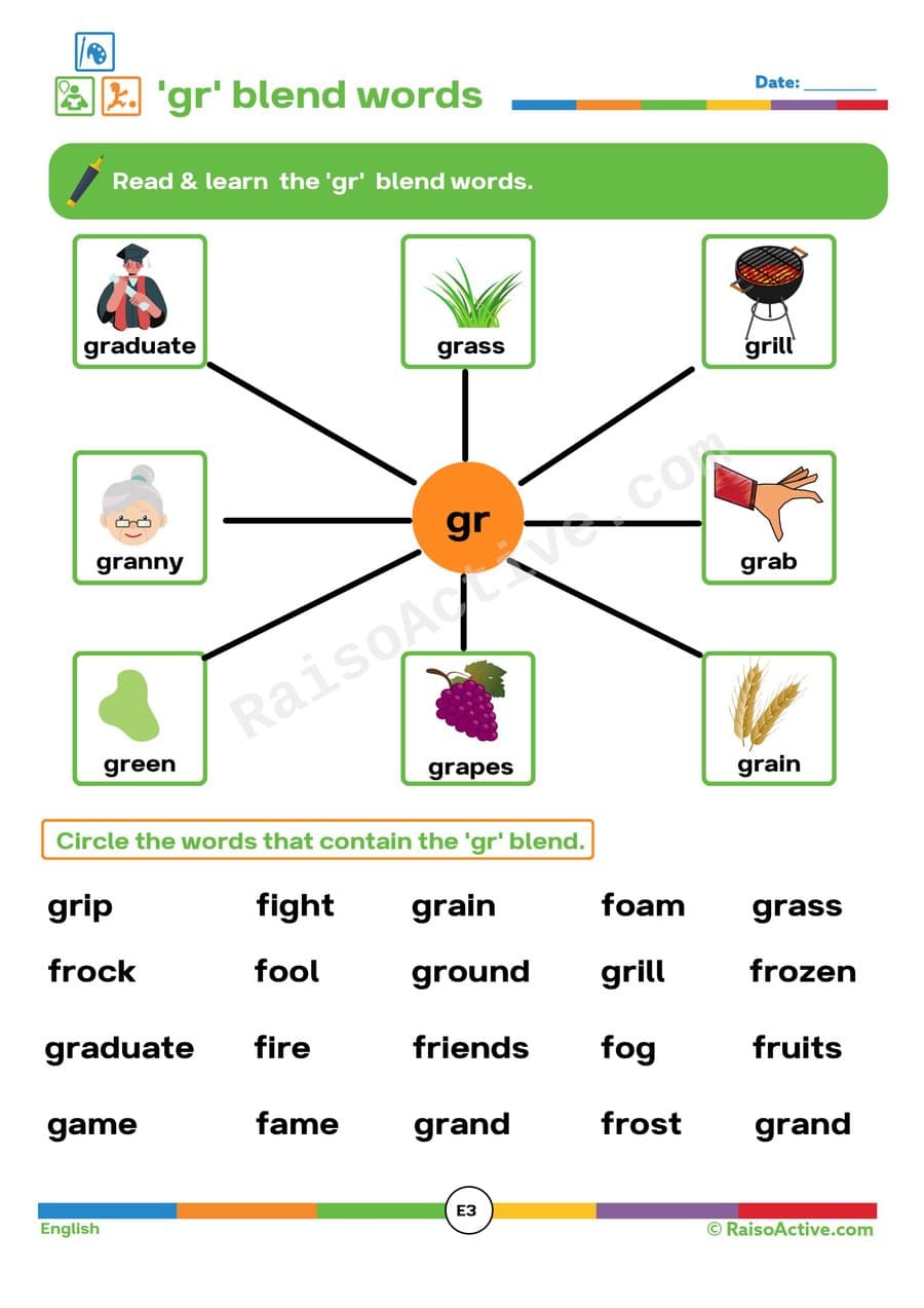 Gr Blend Words Worksheet: Circle the 'gr' Words!