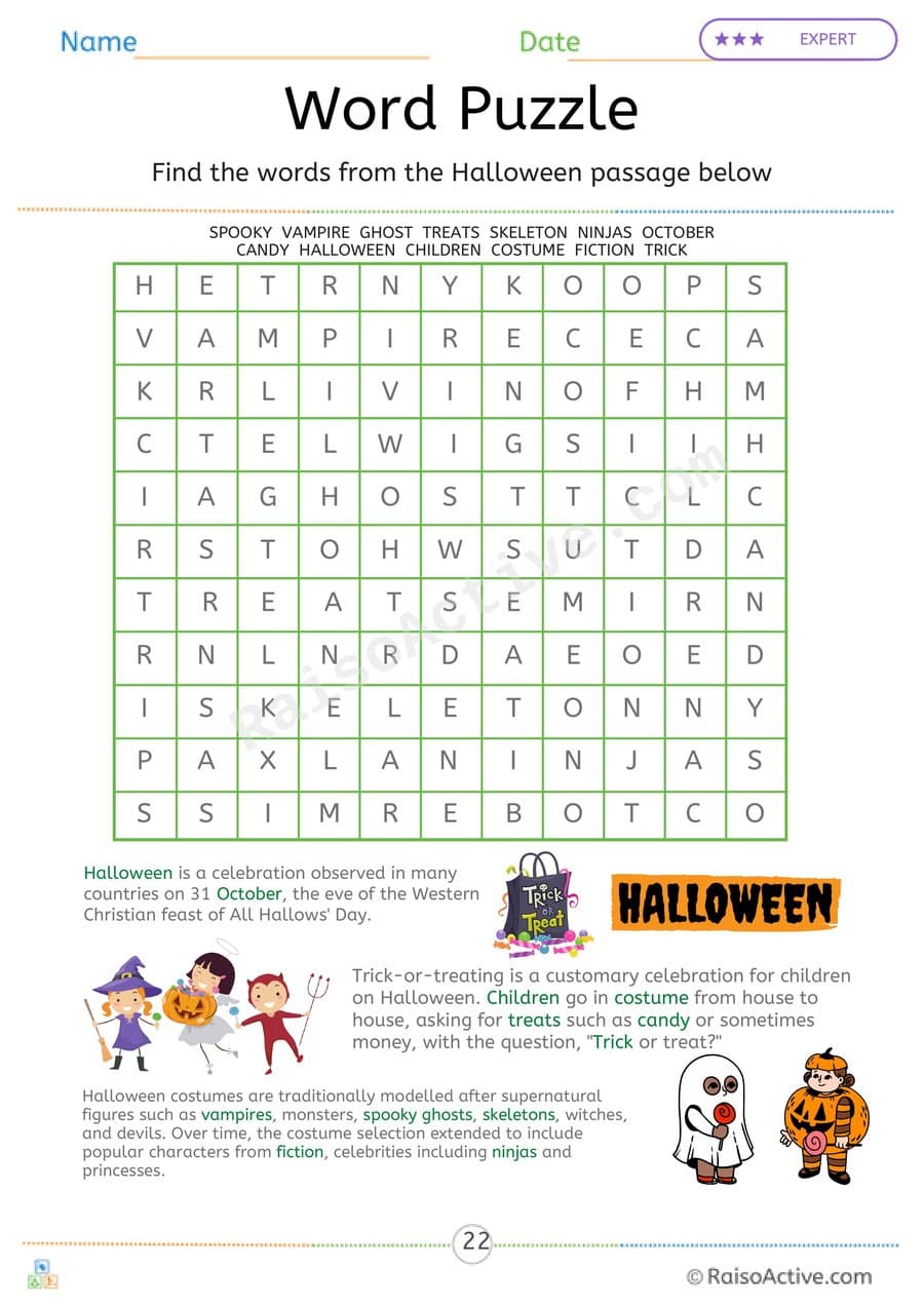 Halloween Word Search Worksheet for Kids – free printable word search worksheet preview