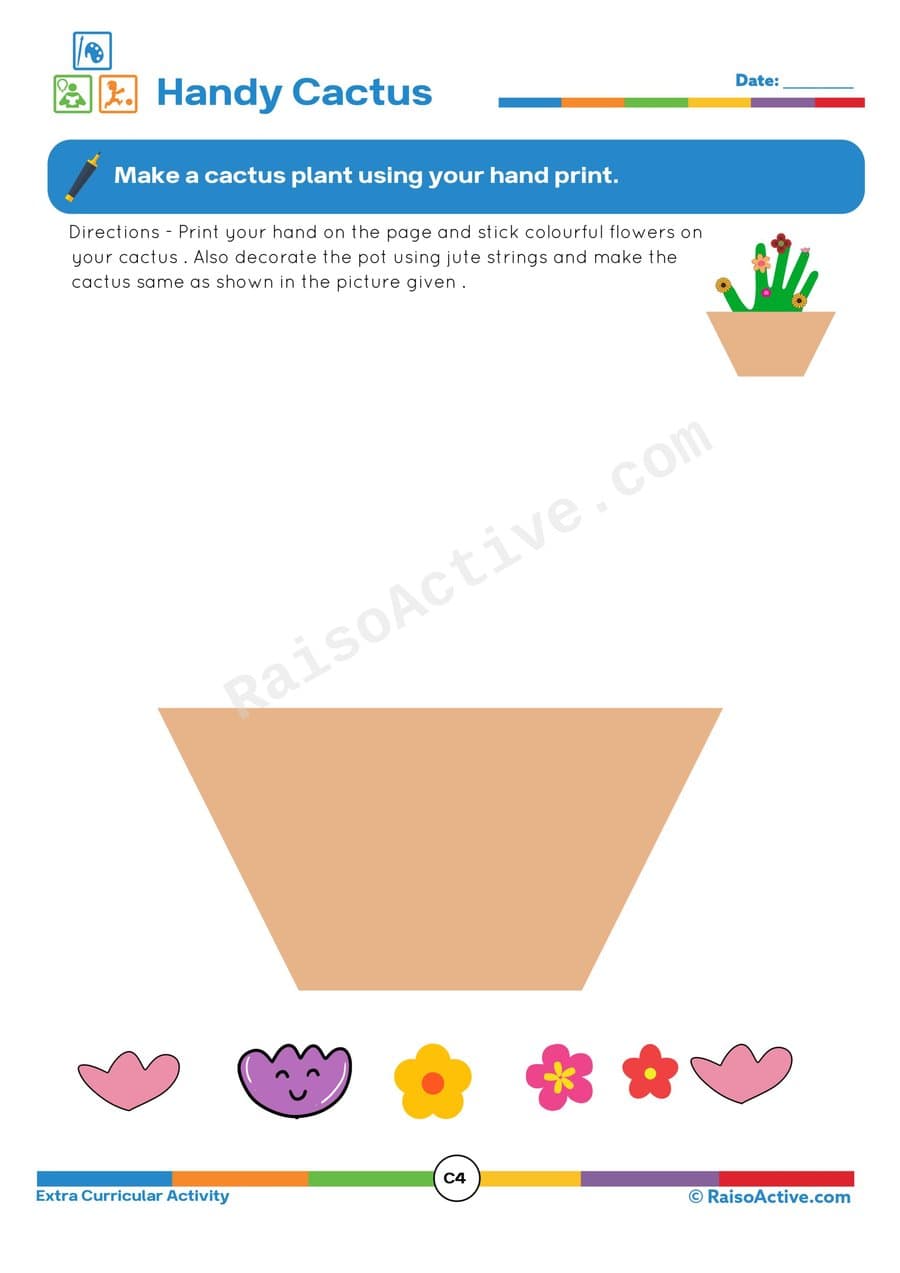 Handprint Cactus Craft Worksheet for Kids