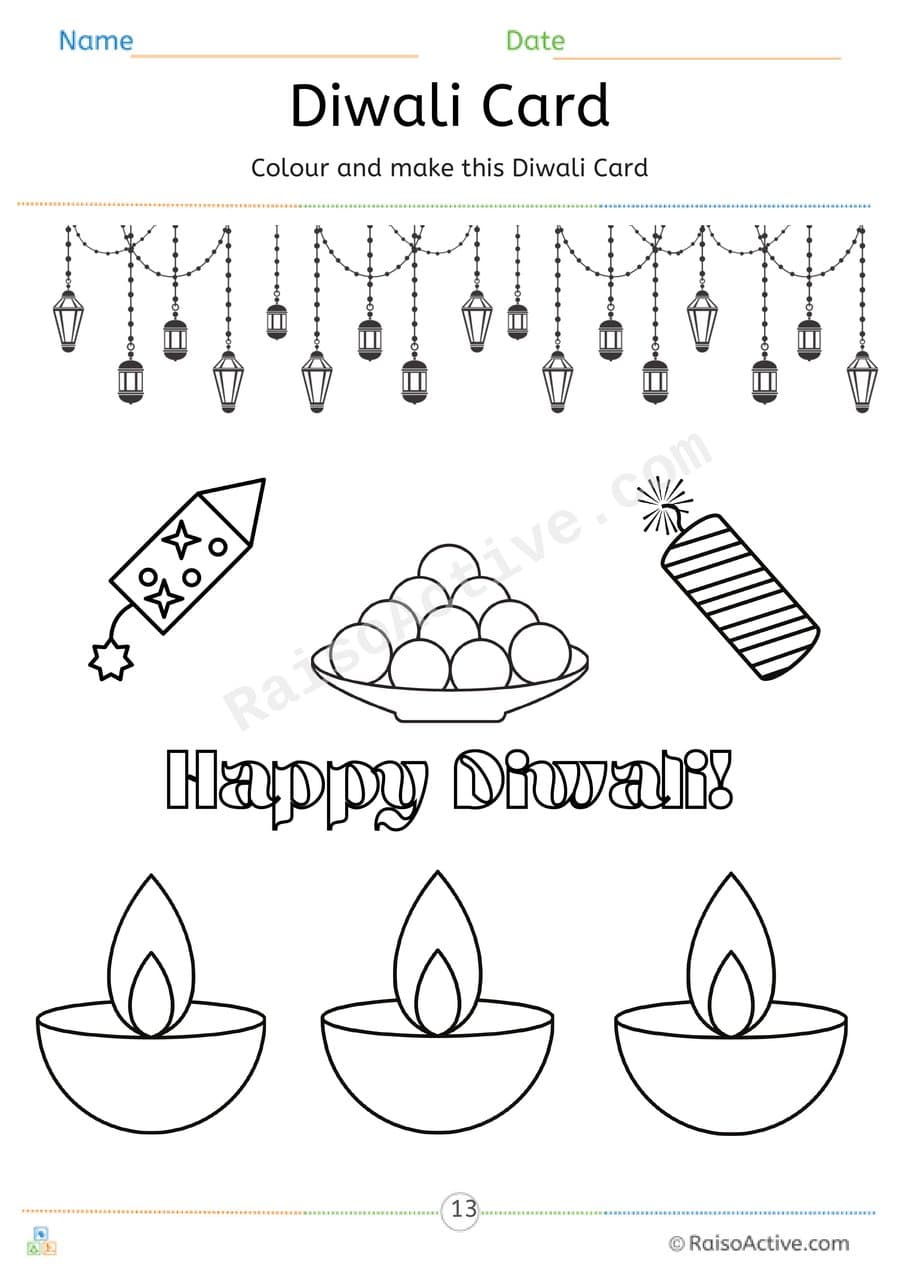 Happy Diwali Coloring Worksheet for Kids – free printable coloring worksheet preview