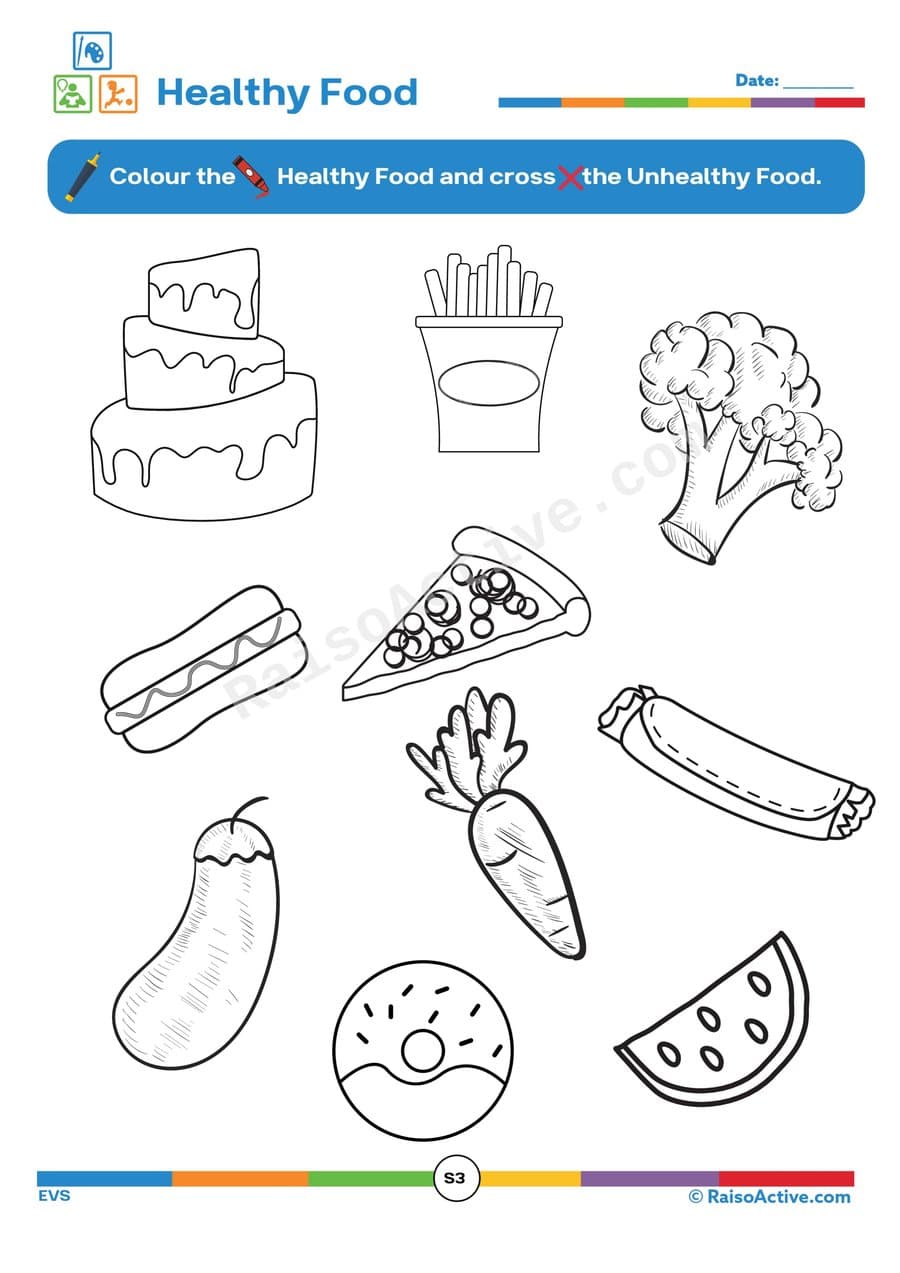 Healthy Food Fun: Color and Cross Out Worksheet