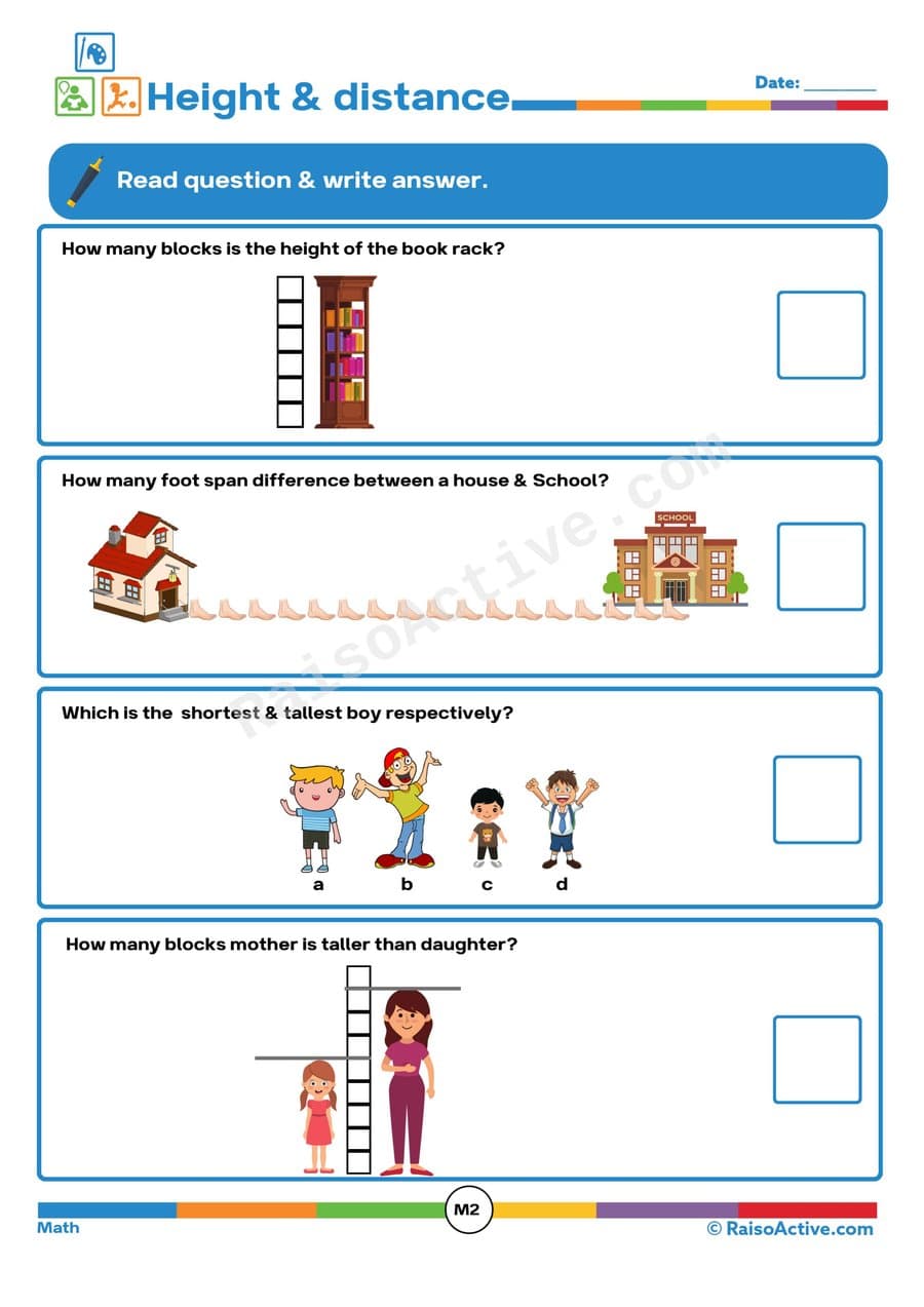 Height and Distance Worksheet for Kids