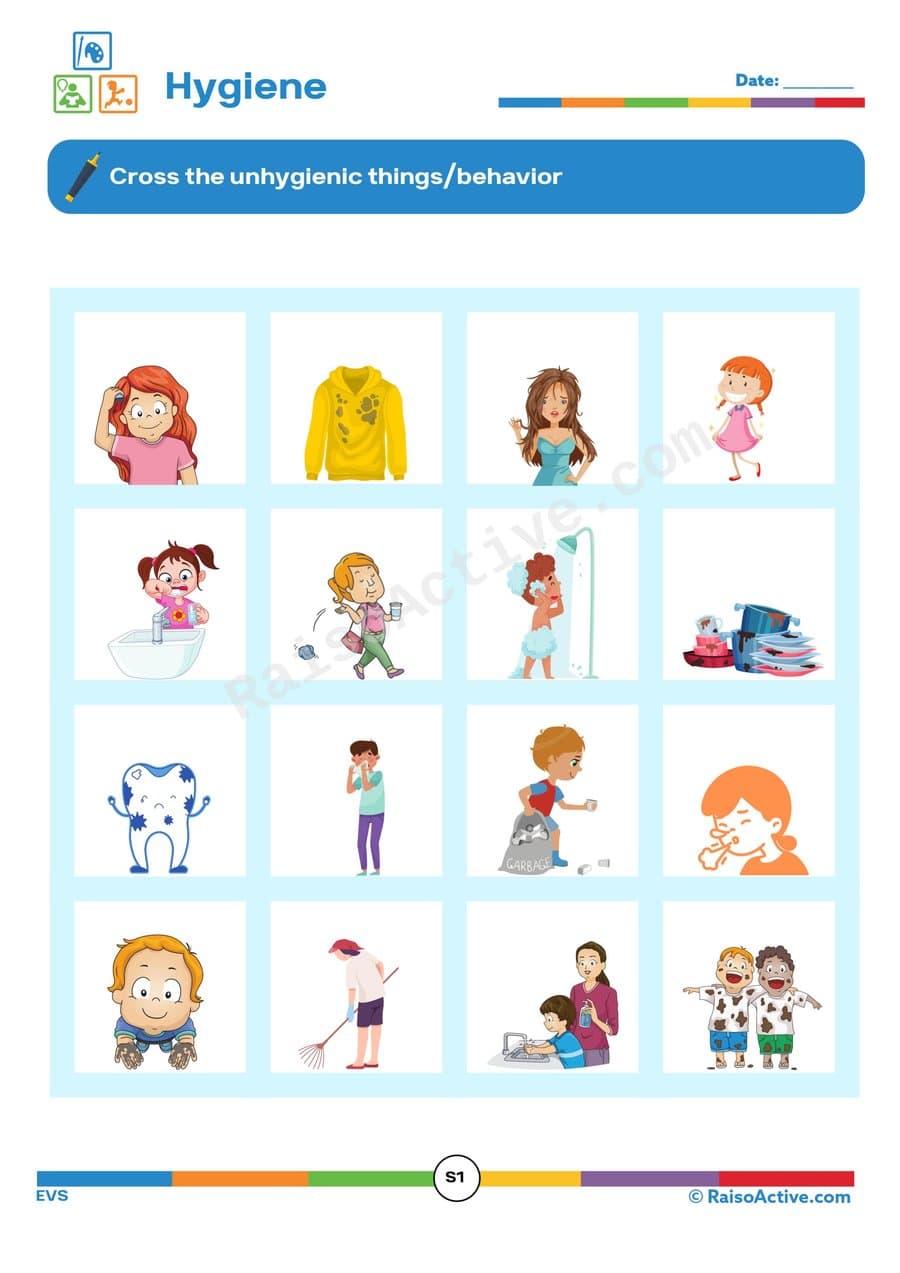 Hygiene Worksheet: Identify Unhygienic Behaviors
