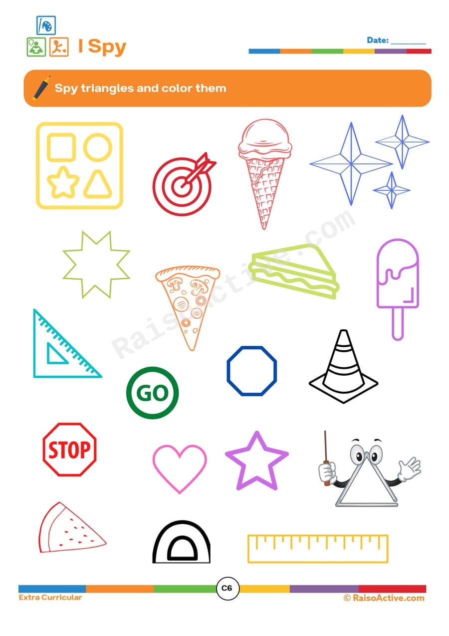 I Spy Triangles Worksheet: Find and Color!
