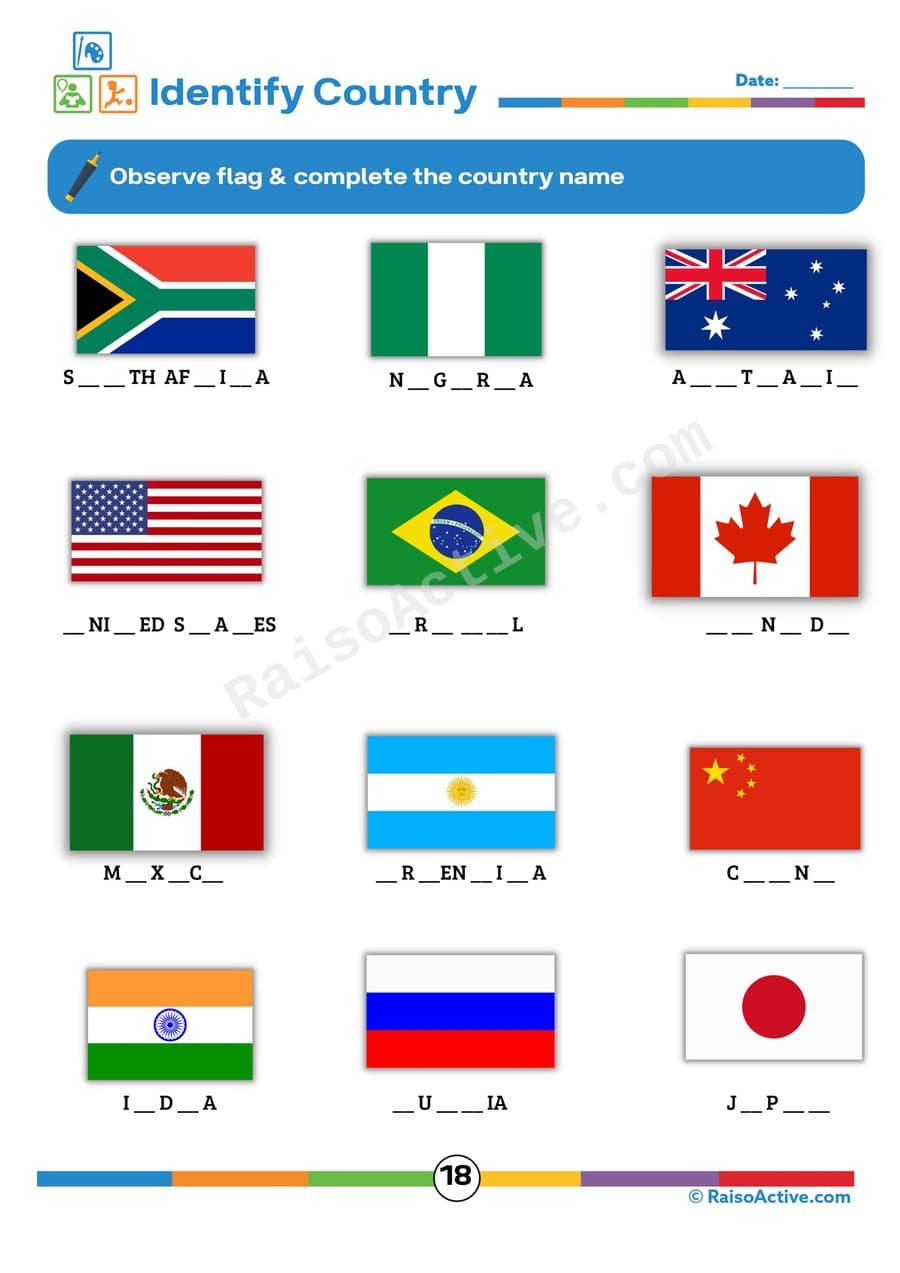 Identify the Country: Flag Matching Worksheet
