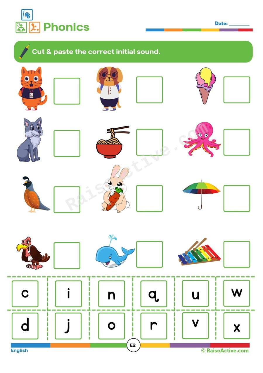Initial Sound Match: Cut and Paste Worksheet