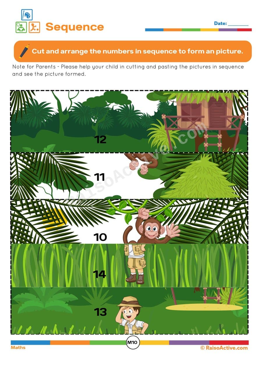 Jungle Adventure Sequence Worksheet for Kids