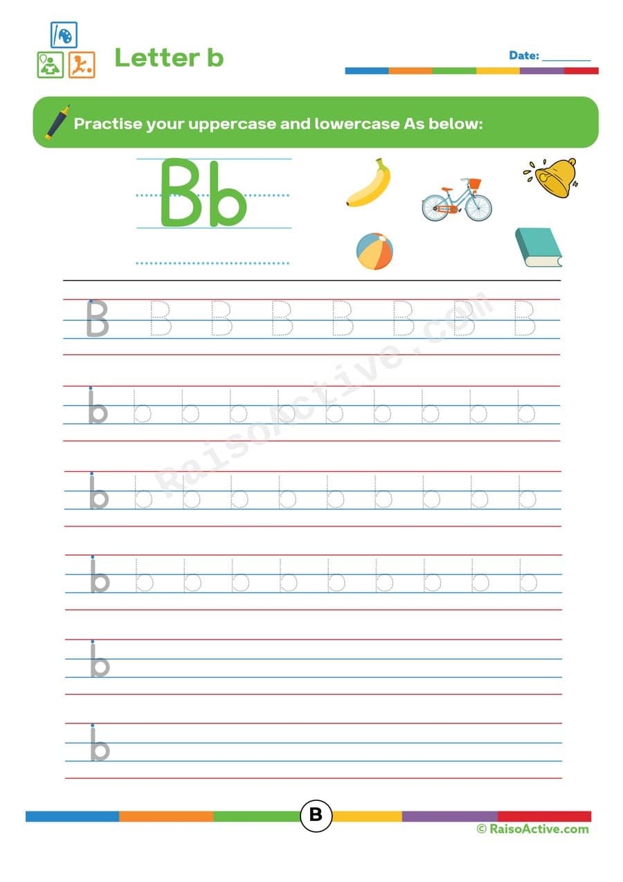 Letter B Tracing Worksheet for Preschoolers