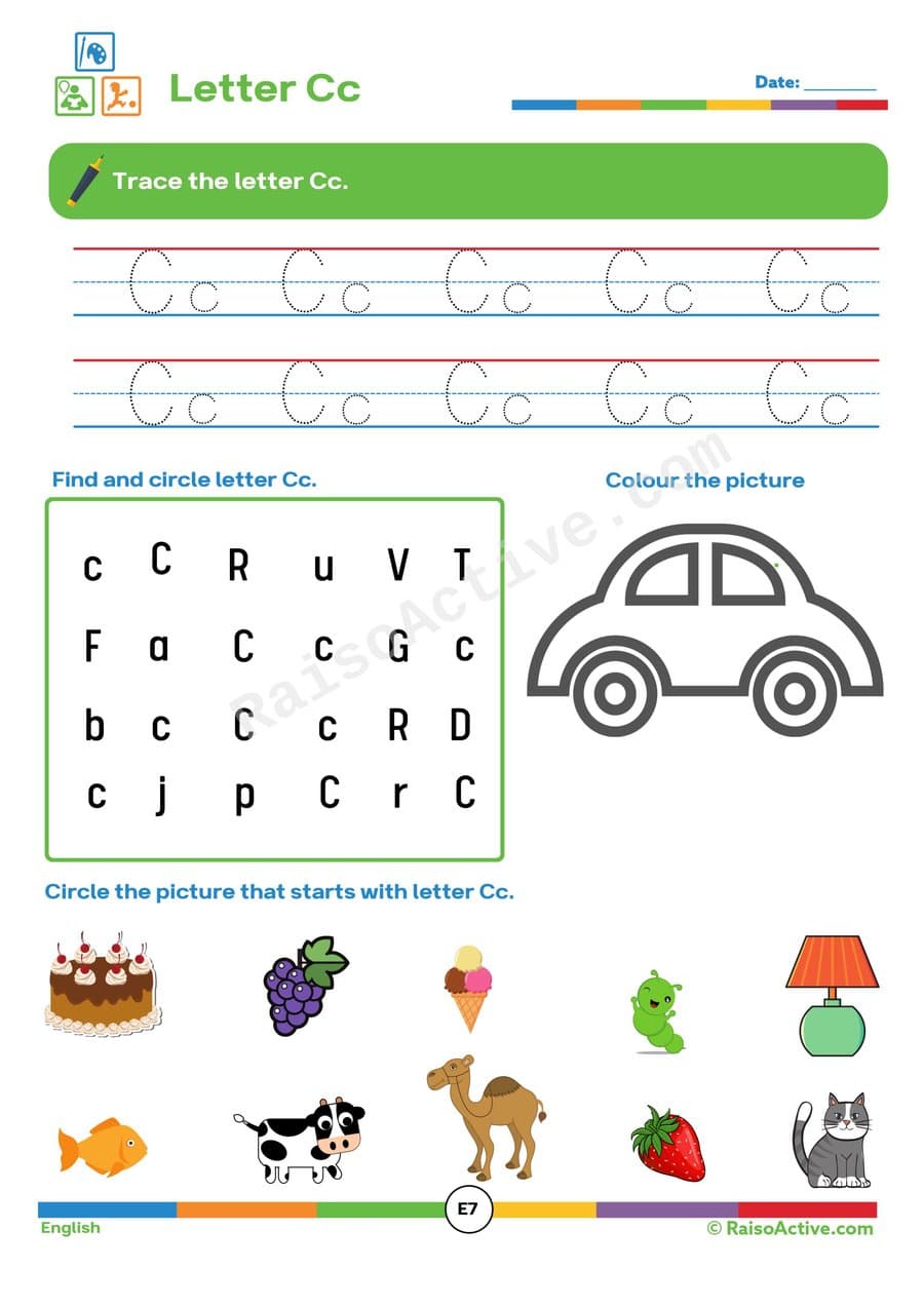 Letter Cc Worksheet: Trace, Find, and Color!