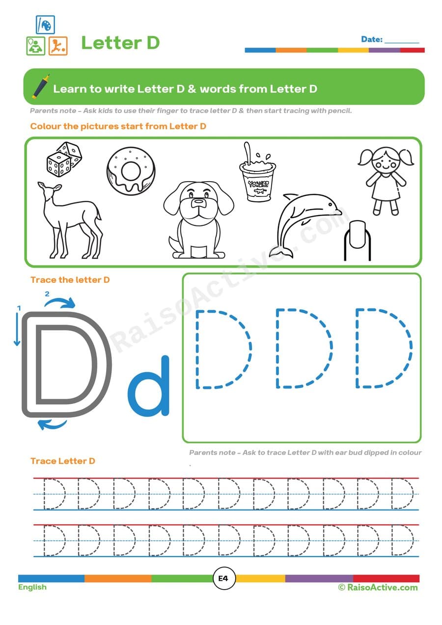 Letter D Tracing Worksheet: Learn to Write & Color!