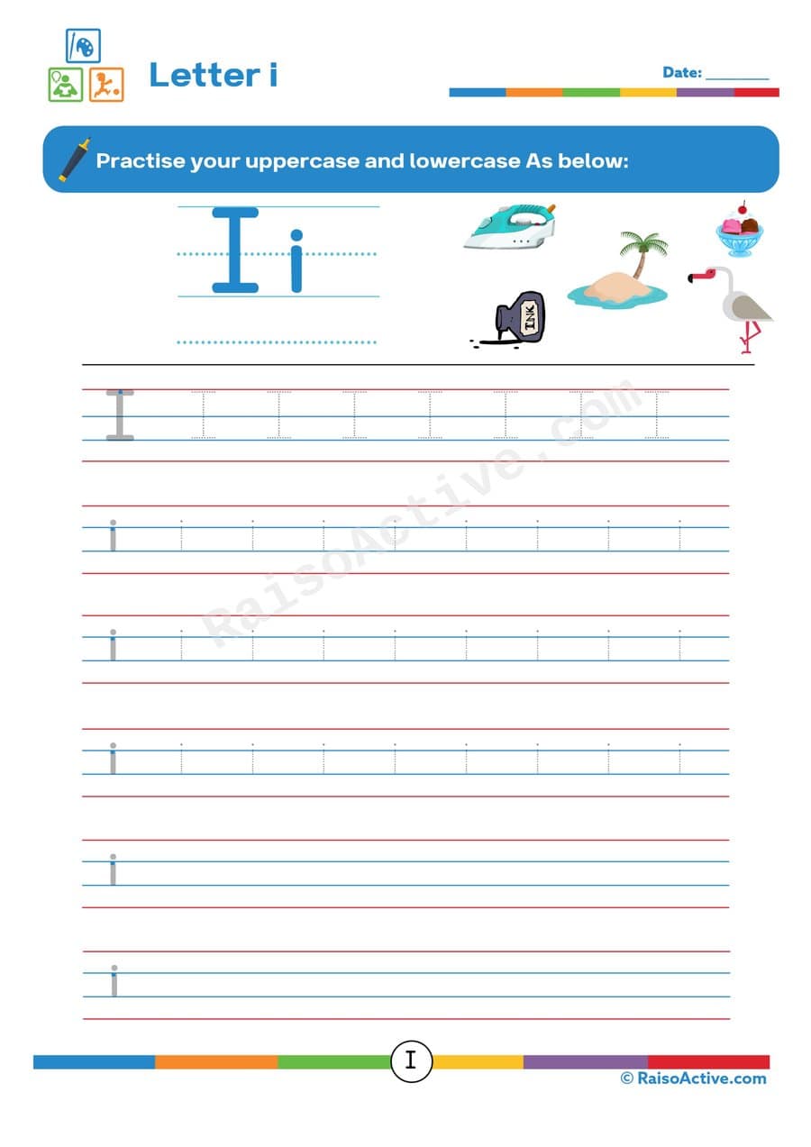 Letter I Tracing Worksheet for Preschoolers
