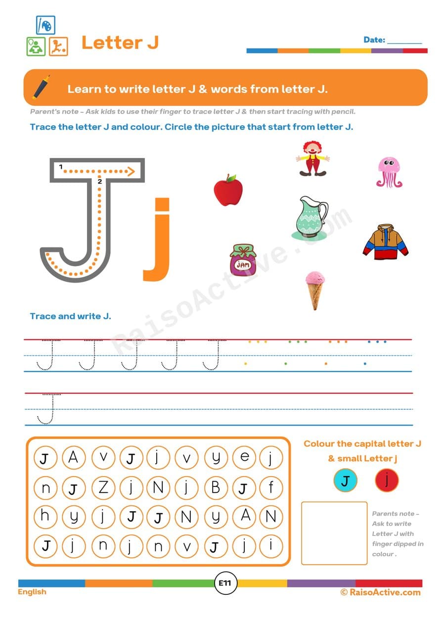 Letter J Worksheet: Trace, Write, and Color!
