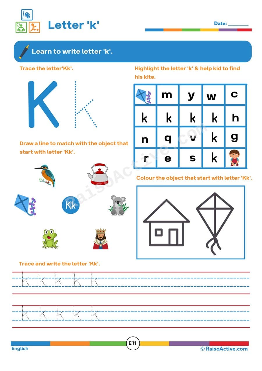 Letter 'k' Worksheet: Trace, Match, and Color!