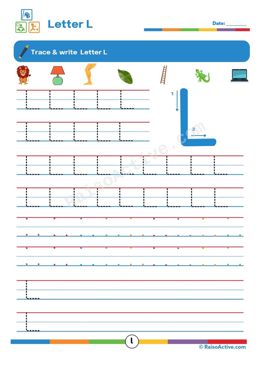 Letter L Tracing Worksheet for Preschoolers