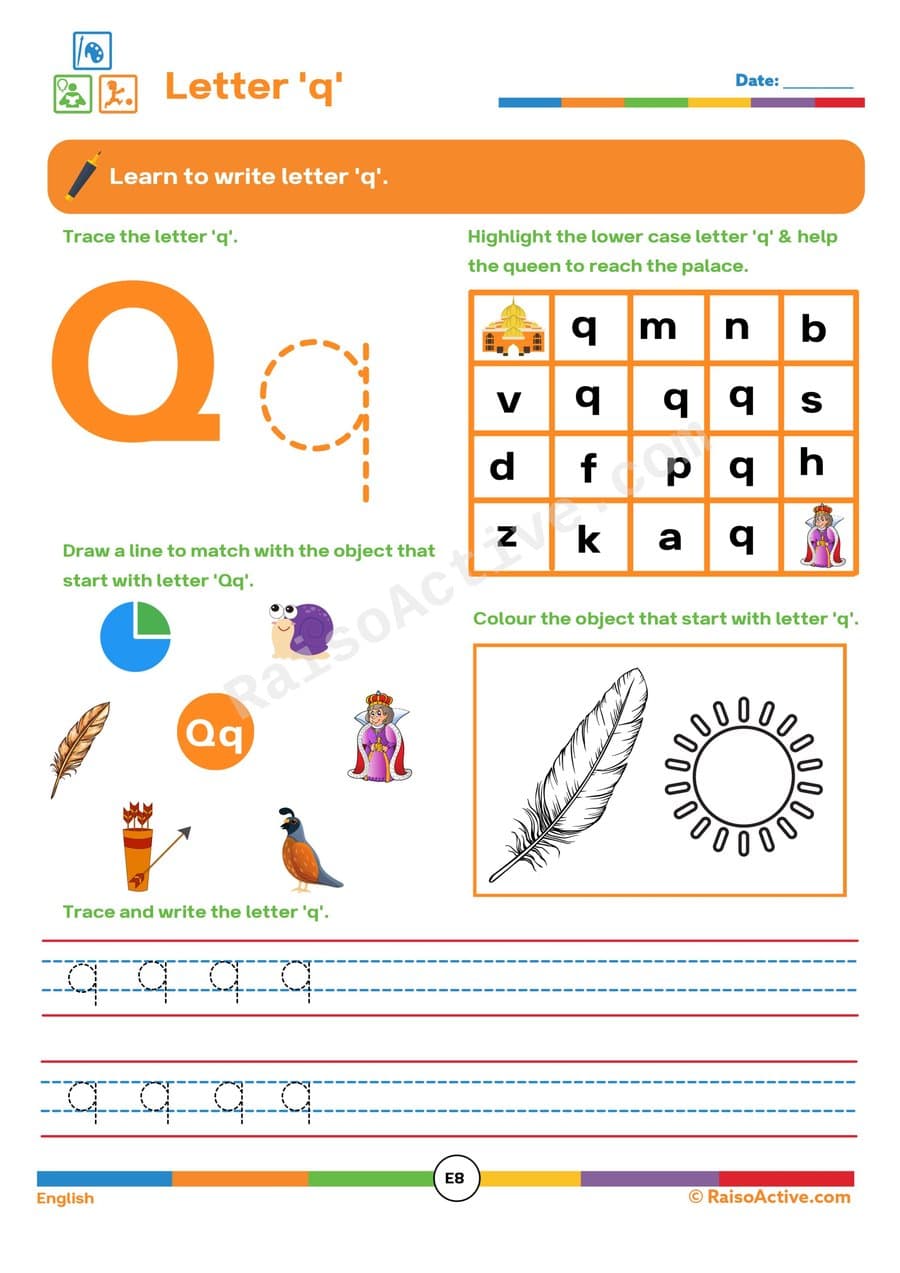 Letter 'q' Worksheet: Trace, Match, and Color!