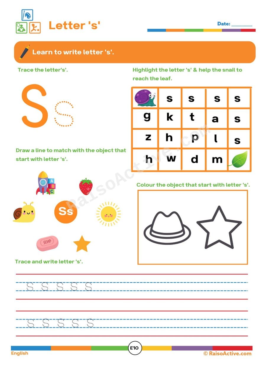 Letter 's' Worksheet: Trace, Match, and Color!