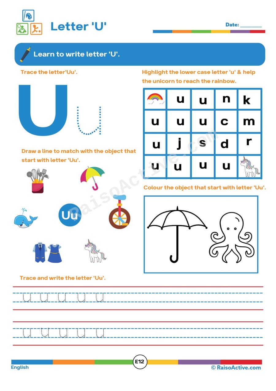 Letter 'U' Worksheet: Trace, Match, and Color!