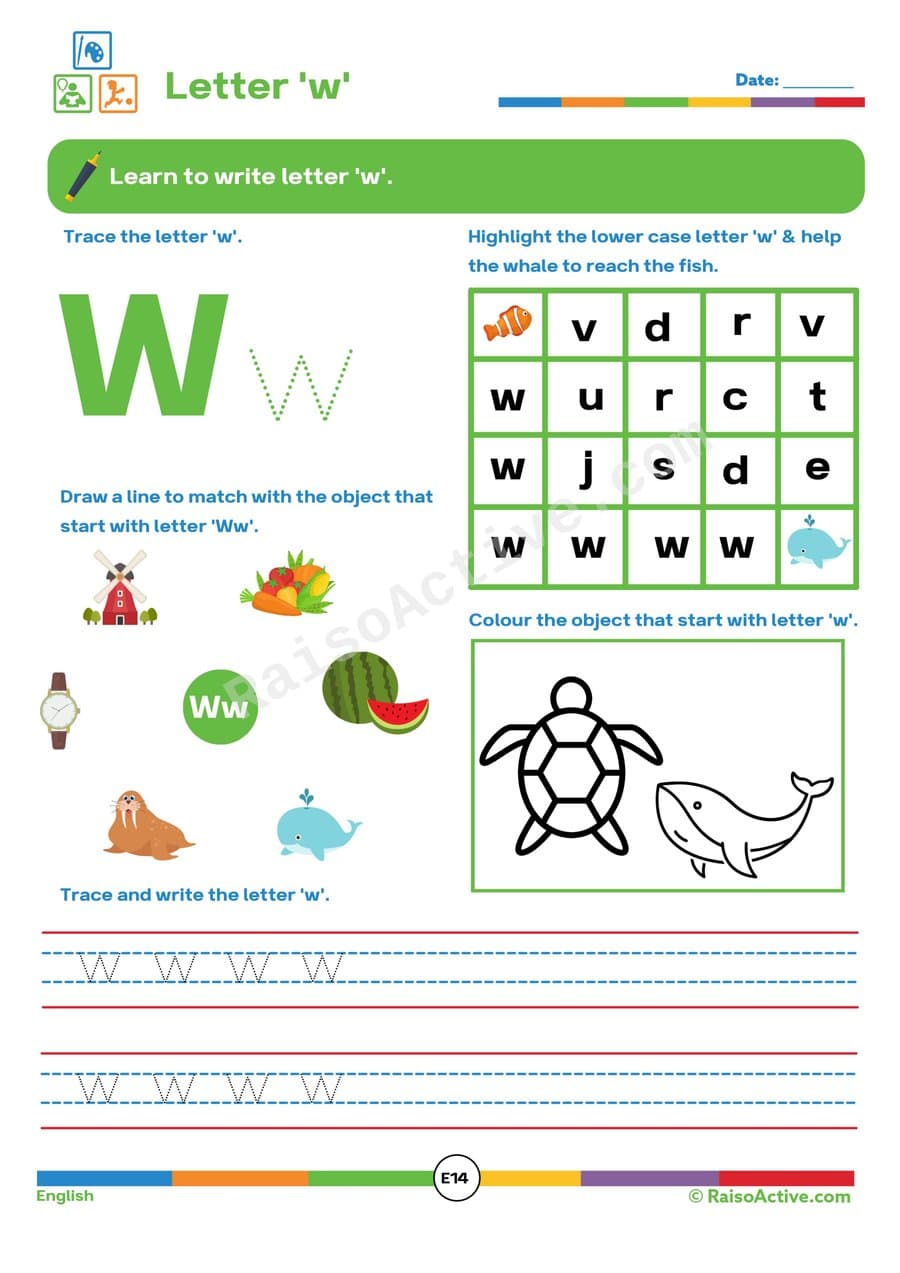 Letter 'w' Worksheet: Trace, Match, and Color!