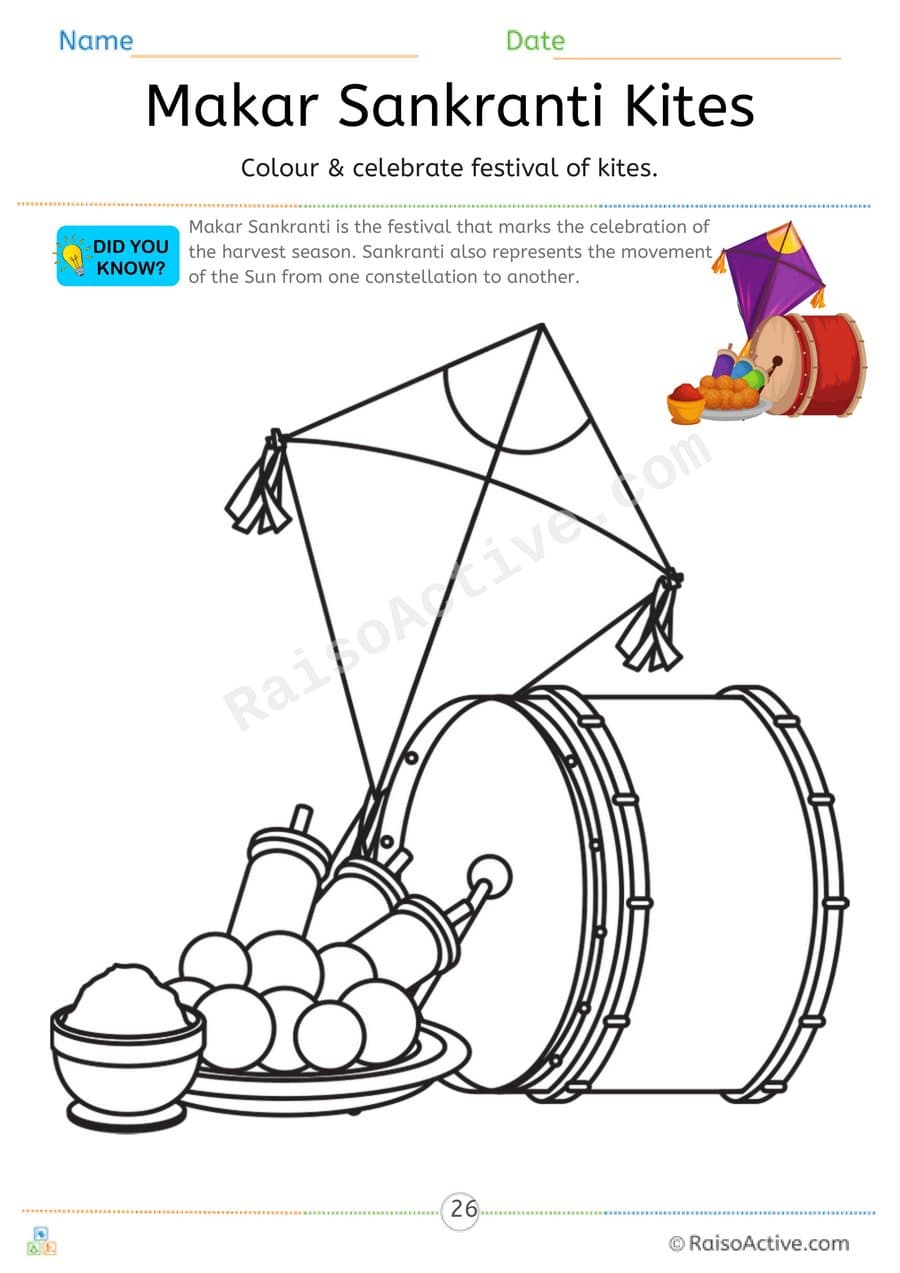 Makar Sankranti Coloring Worksheet for Kids – free printable coloring worksheet preview