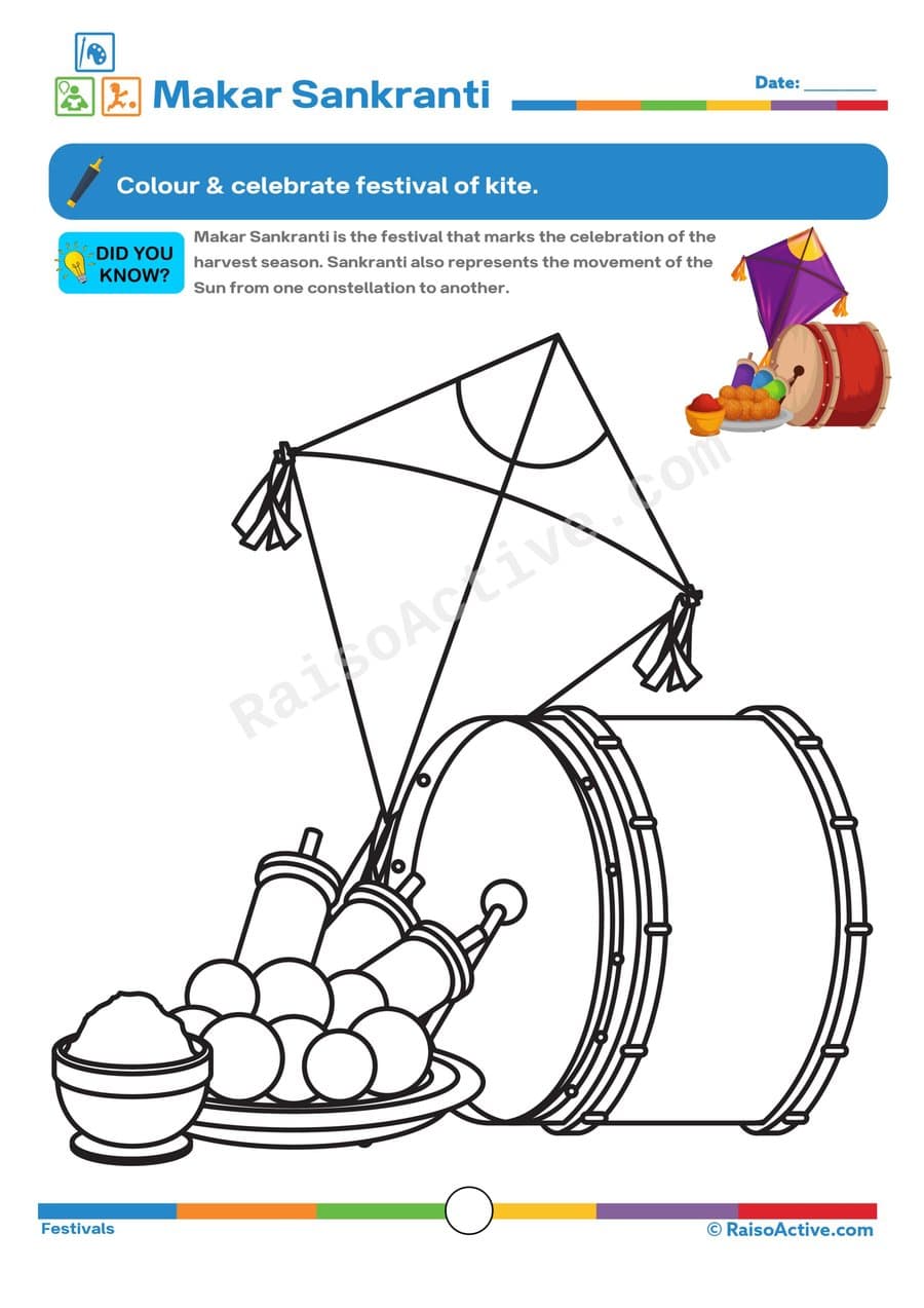Makar Sankranti Coloring Worksheet for Kids