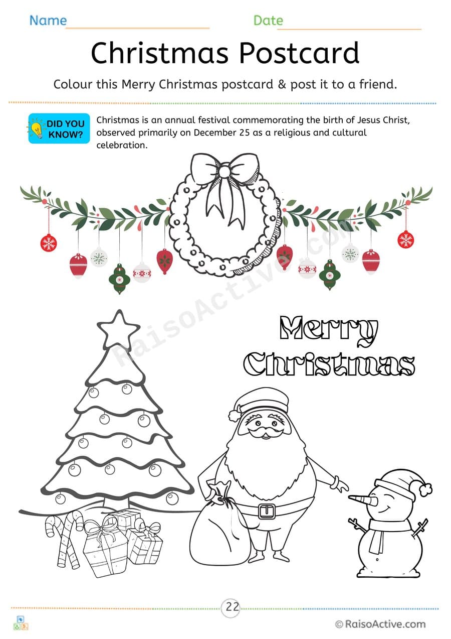 Merry Christmas Coloring Worksheet for Kids – free printable coloring worksheet preview