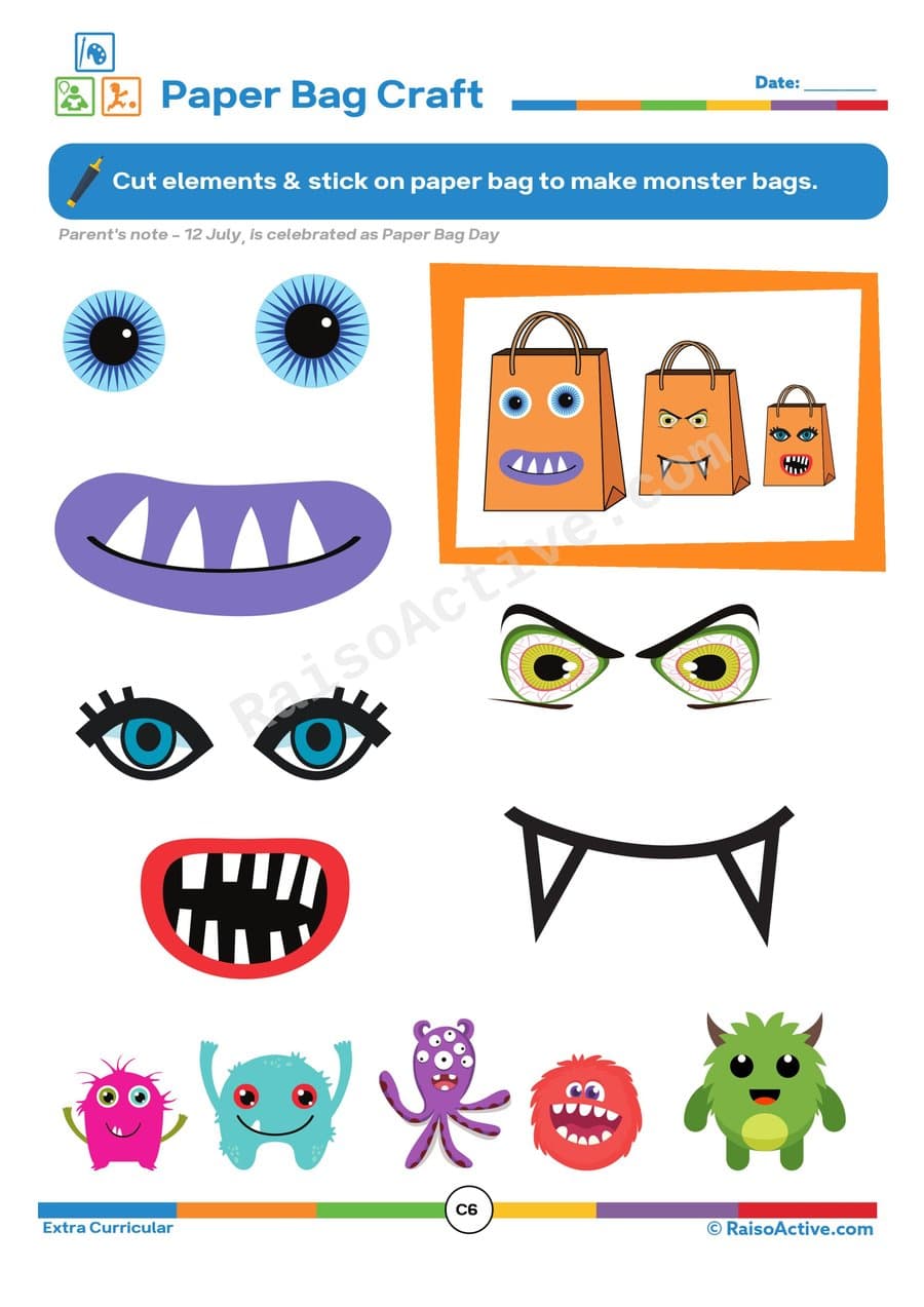 Monster Bag Craft: Cut and Paste Worksheet