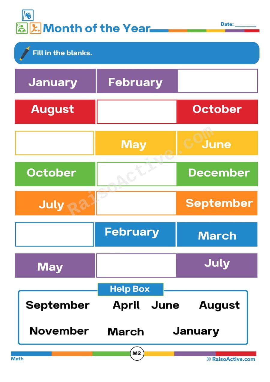 Months of the Year Fill-in-the-Blanks Worksheet
