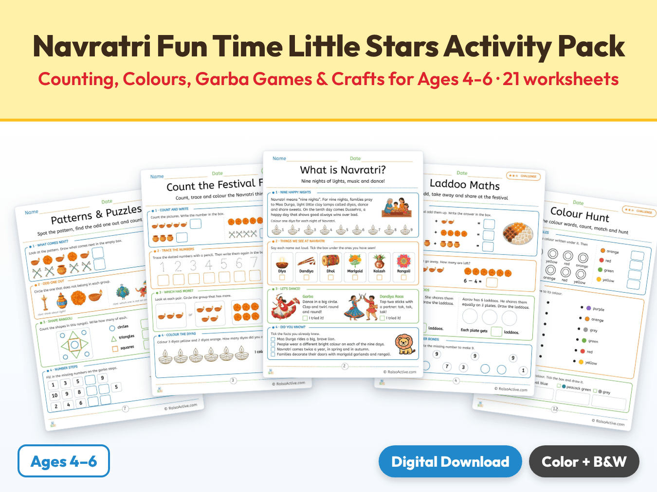 Navratri Fun Time Little Stars Activity Pack: Counting, Colours, Garba Games & Crafts for Ages 4-6 cover