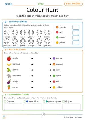 Navratri Colour Hunt: Colour Words, Matching and Bangles – free printable coloring worksheet preview