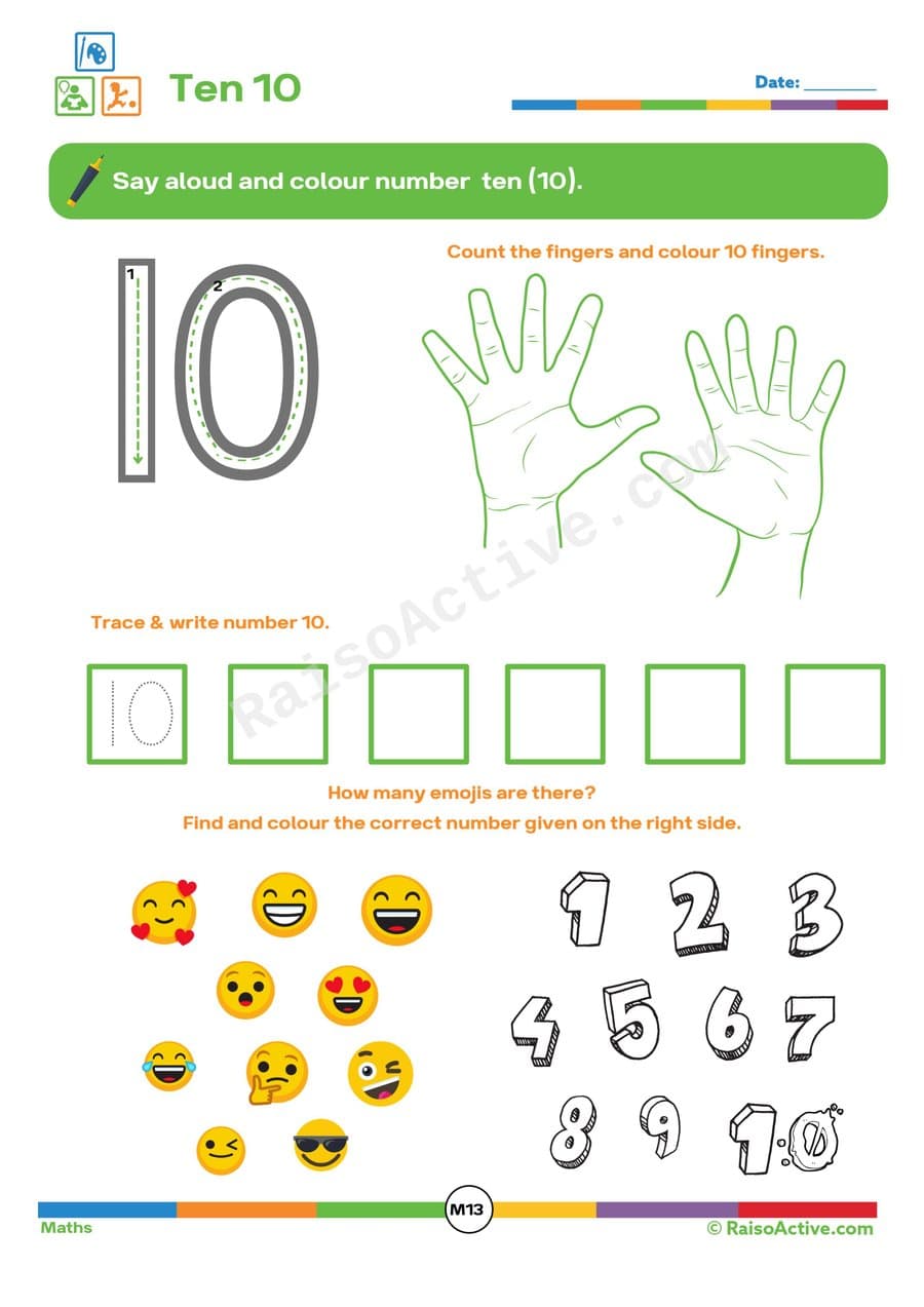 Number 10 Worksheet: Trace, Count, and Color!