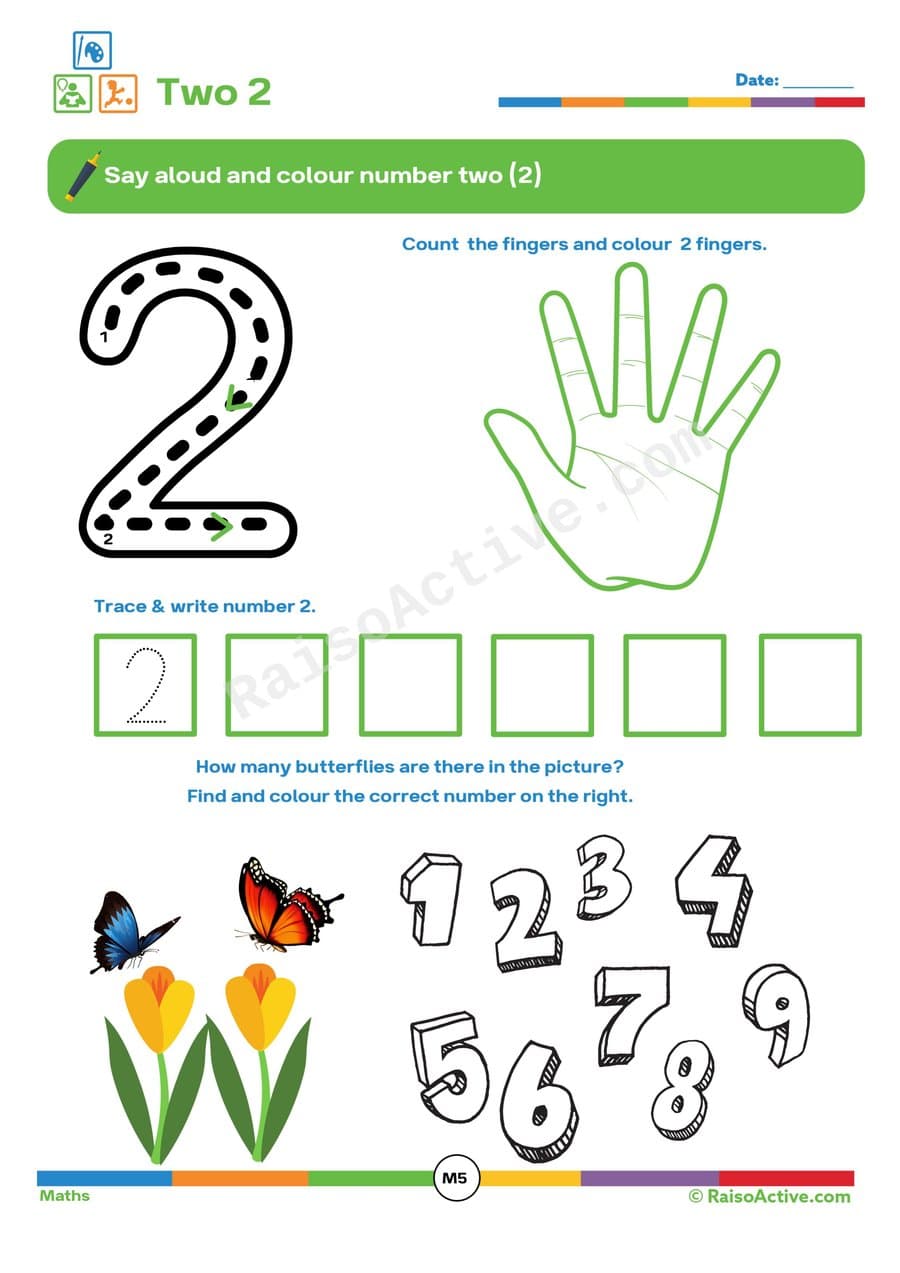 Number Two Worksheet: Trace, Count, and Color!