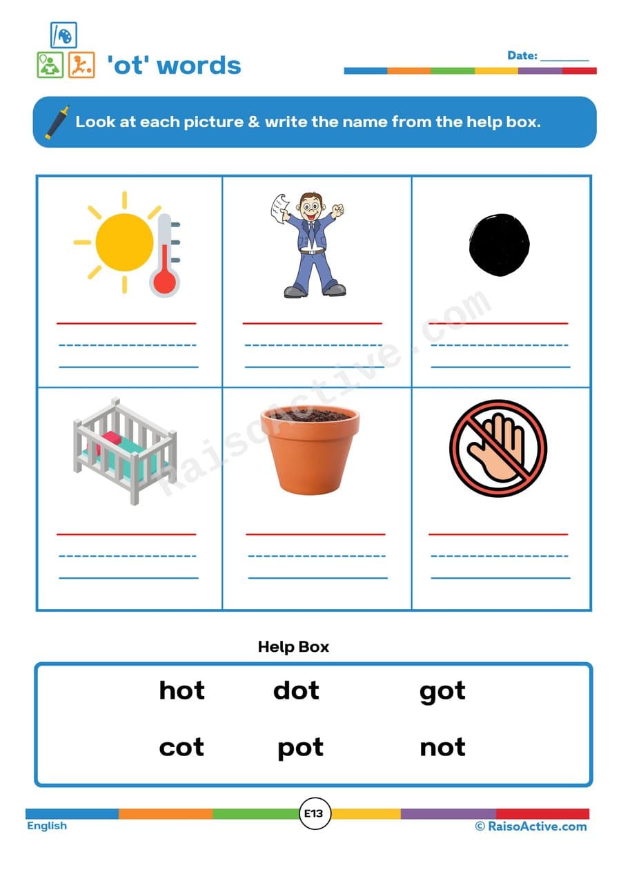 Ot Word Fun: 'ot' Word Worksheet for Early Readers
