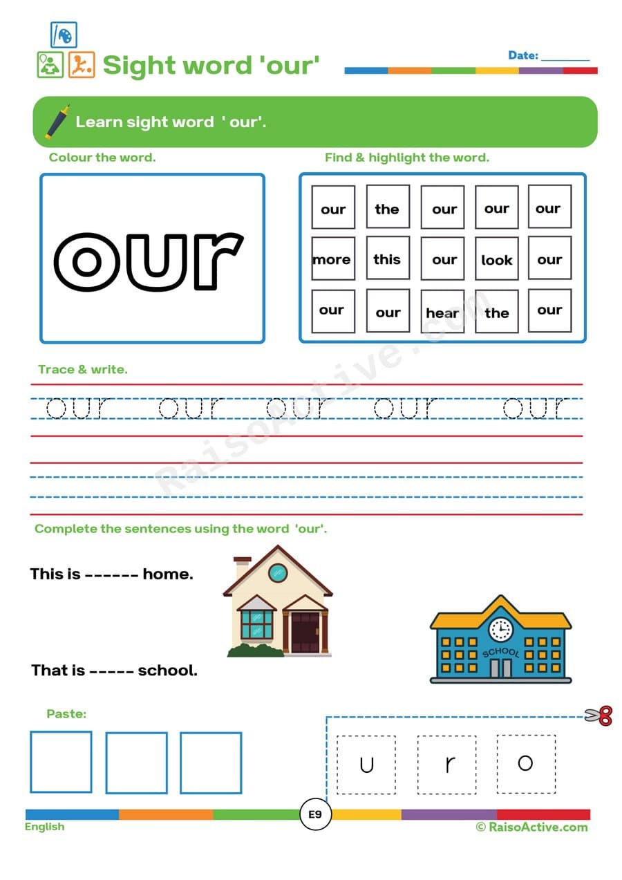 Our Sight Word Fun: Trace, Find, and Paste!