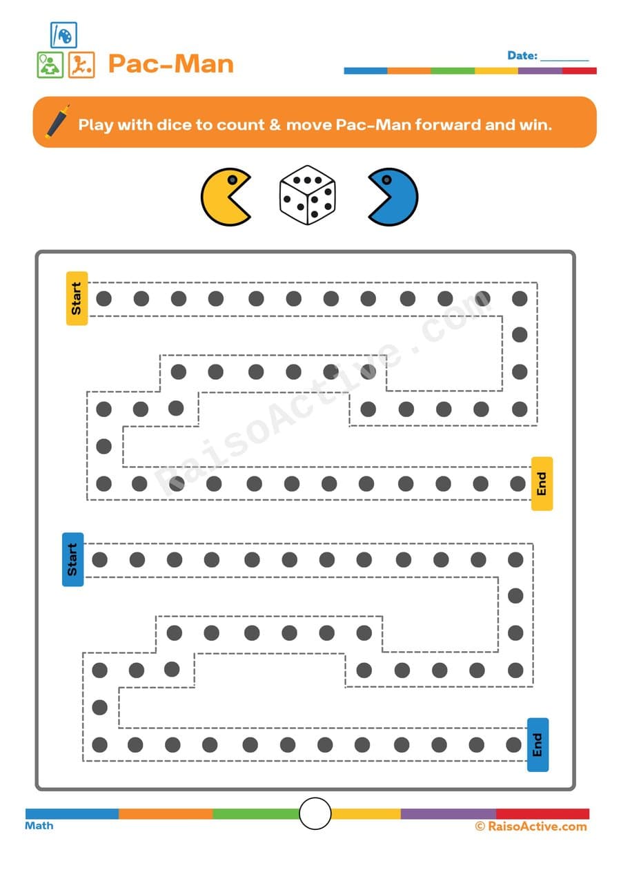 Pac-Man Maze Worksheet: Count and Move!