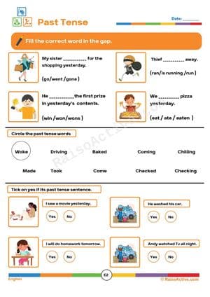 Past Tense Verbs Worksheet for Kids