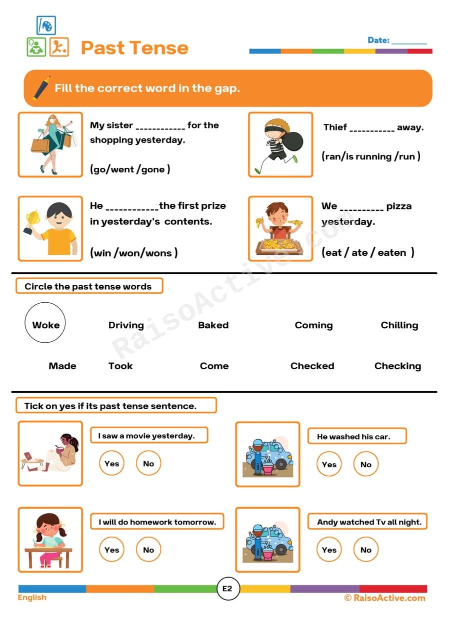 Past Tense Verbs Worksheet for Kids