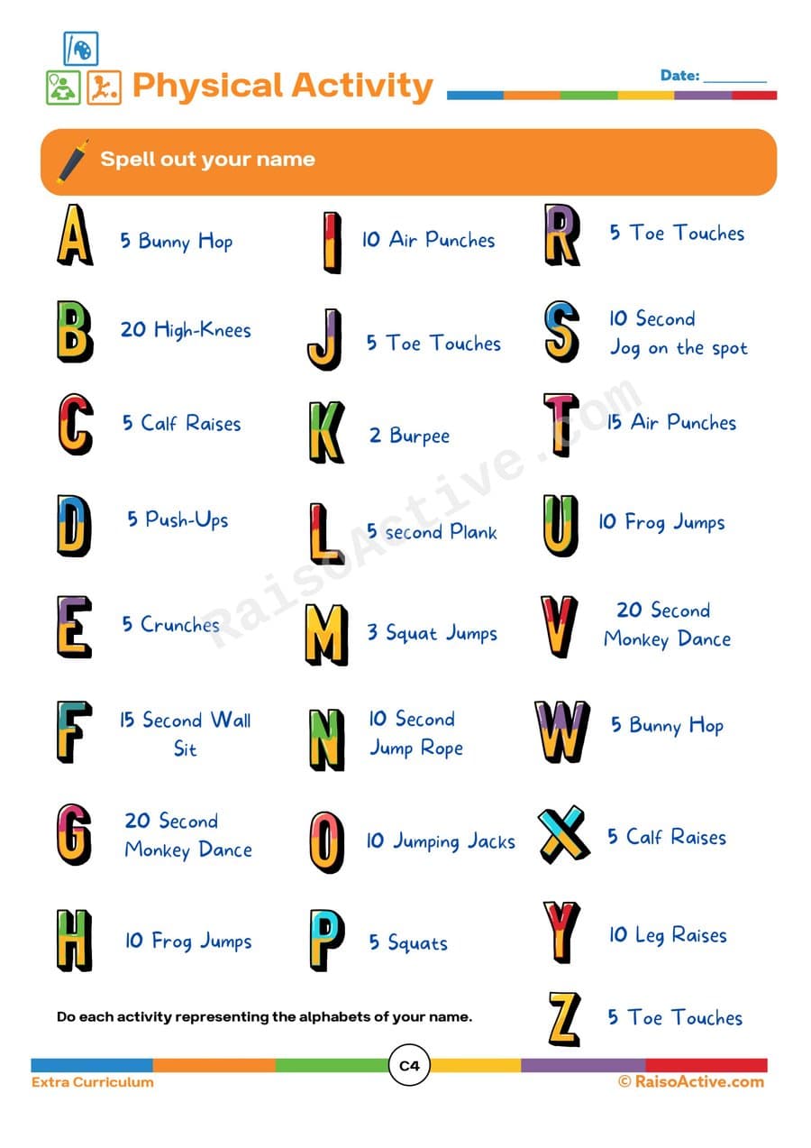 Physical Activity Worksheet: Spell Your Name!