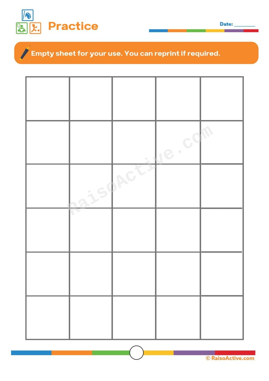 Practice Sheet for Kids: Blank Grid Worksheet
