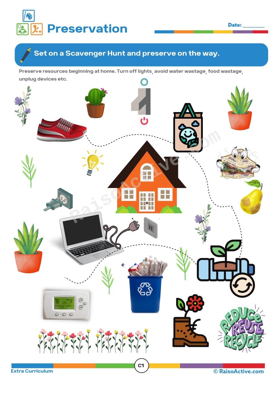 Preservation Scavenger Hunt Worksheet for Kids