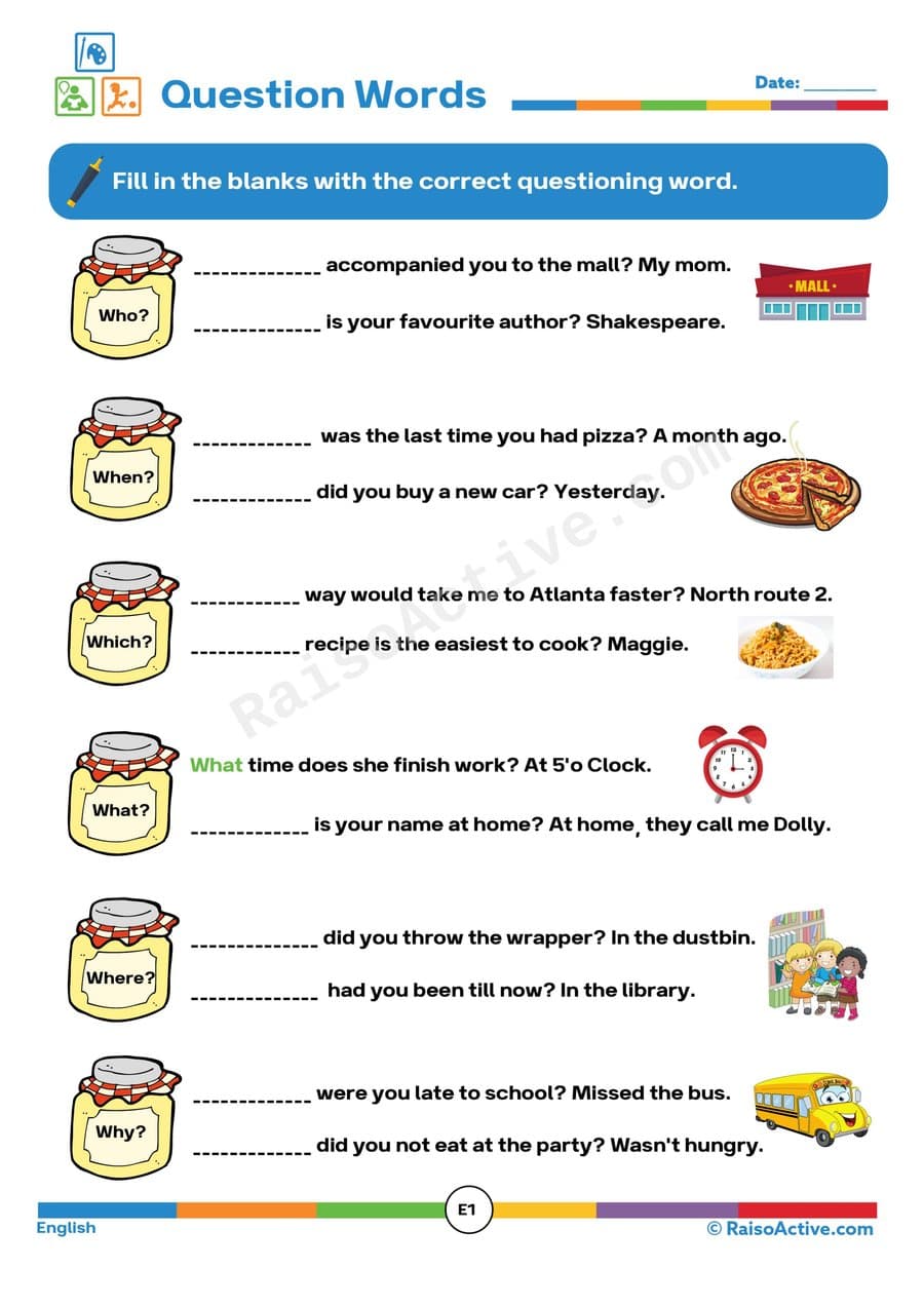 Question Words Worksheet for Early Learners