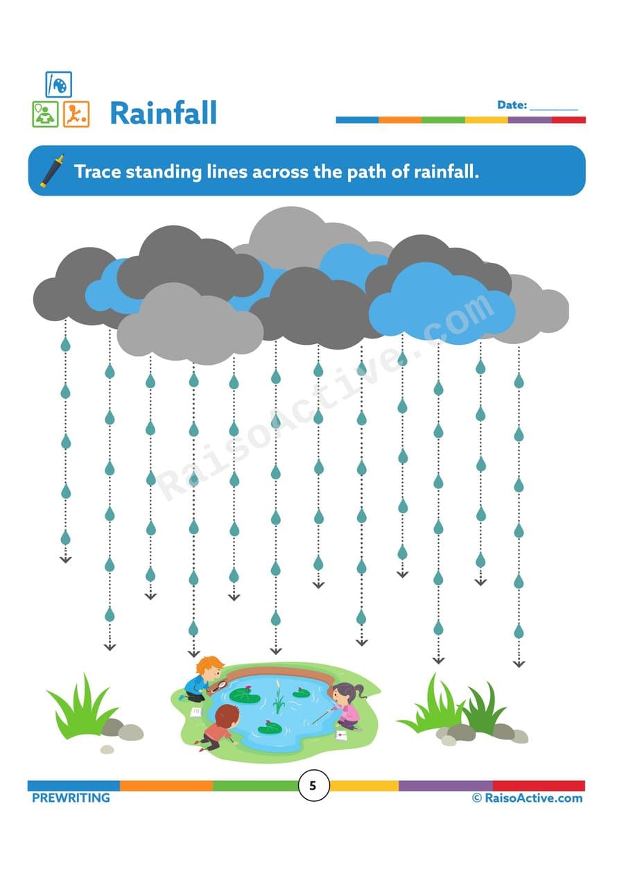Rainfall Tracing Worksheet for Preschoolers