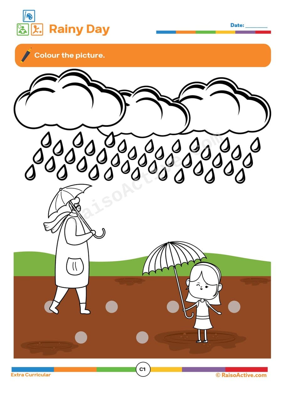 Rainy Day Coloring Worksheet for Preschoolers