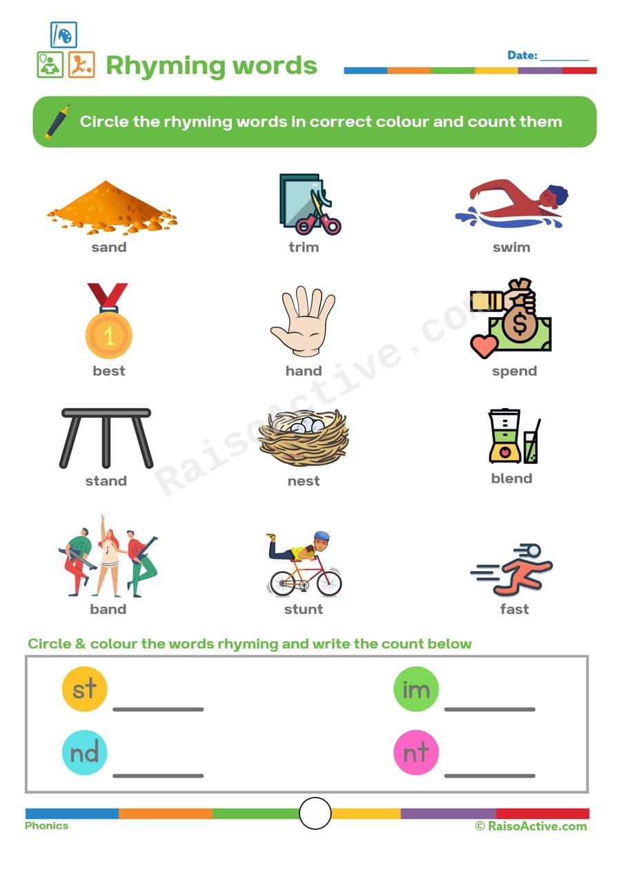 Rhyming Words Worksheet: Find and Count!