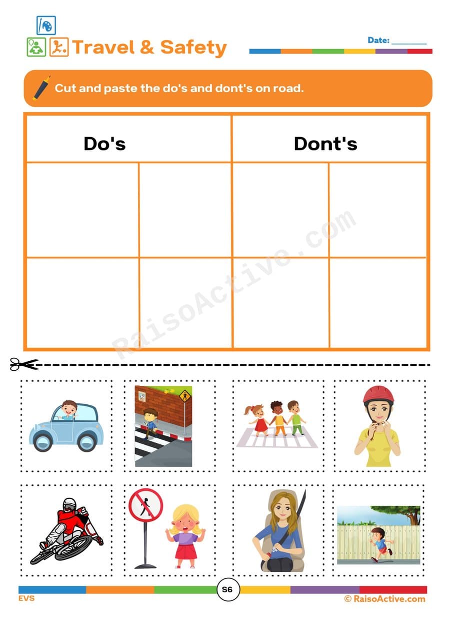 Road Safety Cut and Paste Worksheet for Kids