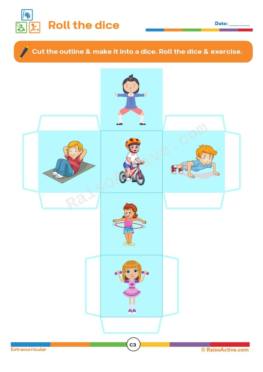 Roll the Dice Exercise Worksheet for Kids