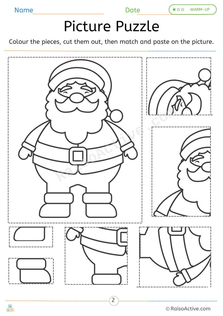 Santa Picture Puzzle Worksheet for Kids – free printable cut paste worksheet preview