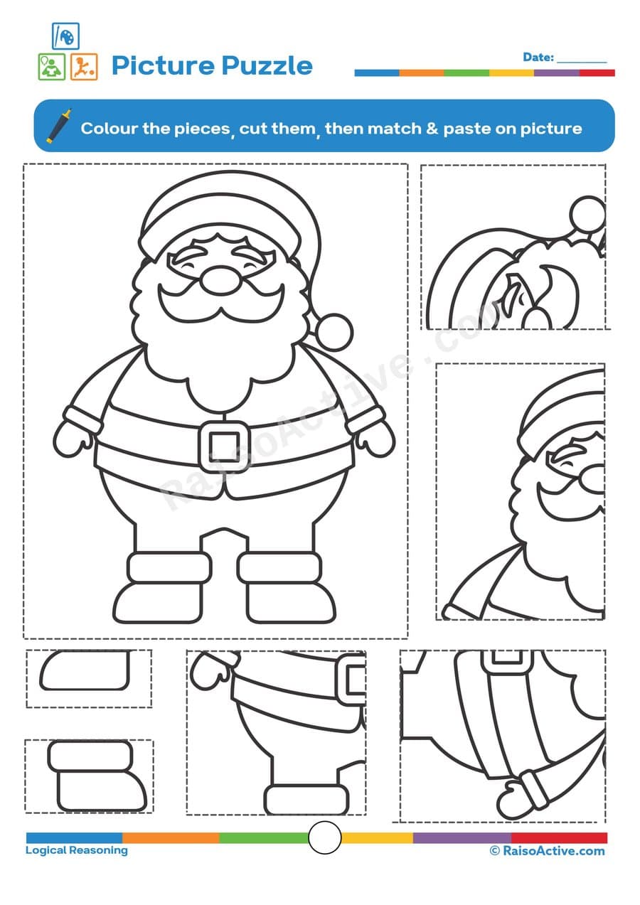 Santa Picture Puzzle Worksheet for Kids